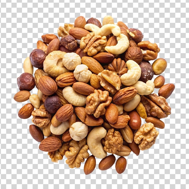 Pile of mix nuts isolated on transparent background