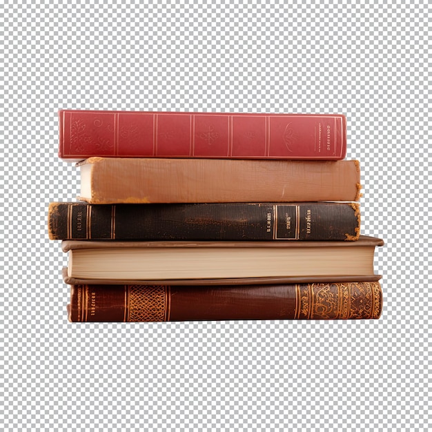 A pile of old books on a transparent background