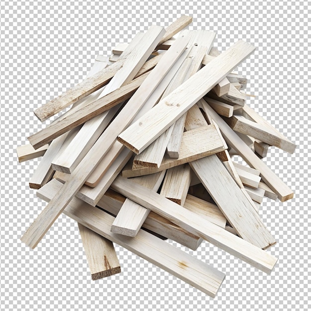 PSD pile pieces of broken planks on transparent background