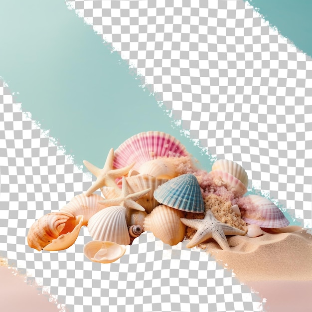 PSD a pile of sea shells and starfish on a transparent