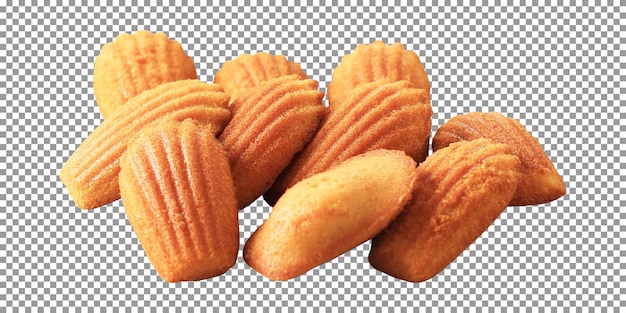 Pile of vanilla madeleine isolated on transparent background