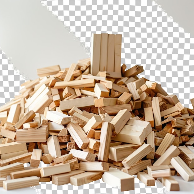 PSD a pile of wooden blocks with a piece of wood on it