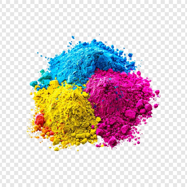 PSD pile of yellow red pink orange and blue dry colors isolated on a transparent background