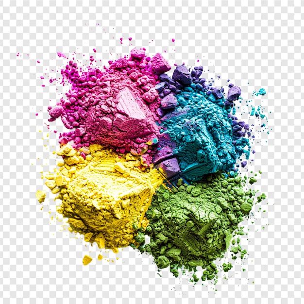 PSD pile of yellow red pink orange and blue dry colors isolated on a transparent background