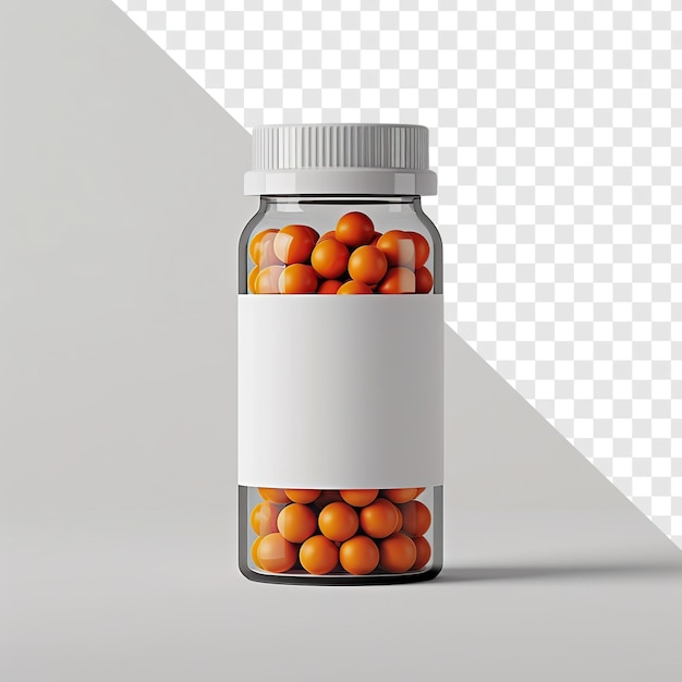 Pill Bottle with Orange Pills and Blank Label