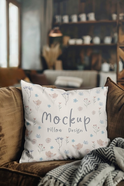 Pillow mockup in bedroom