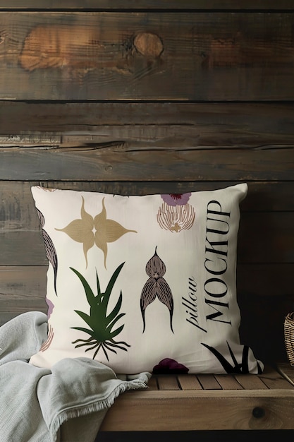 Pillow mockup in bedroom