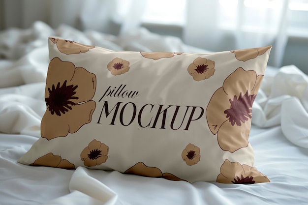 Pillow mockup in bedroom