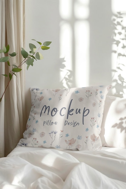 Pillow mockup in bedroom