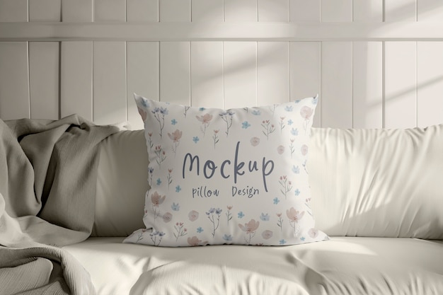 Pillow mockup in bedroom