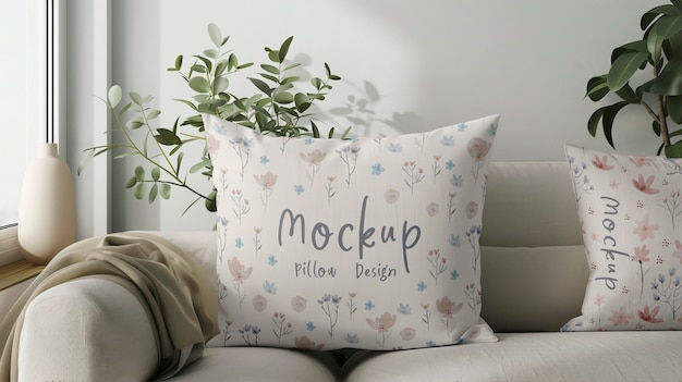 Pillow mockup in bedroom