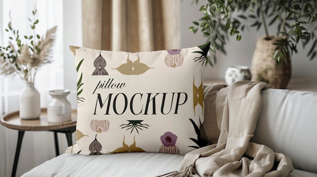 Pillow mockup in bedroom