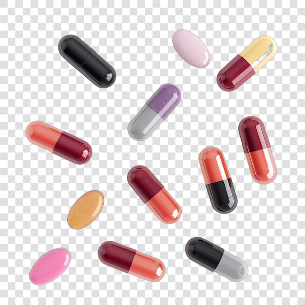 Pills medicine capsules transparent background realistic element