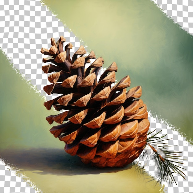 a pine cone is on a checkered surface with a green background.