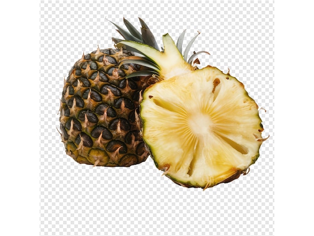 a pineapple cut in half and a half of it