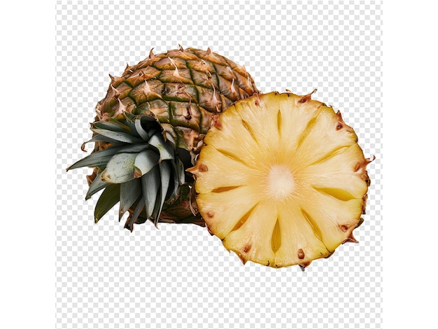 a pineapple cut in half and a half of it