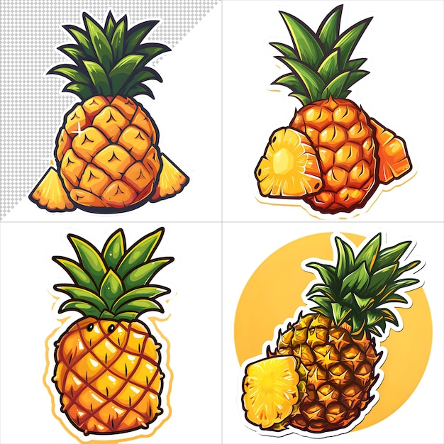 PSD pineapple illustration collection on transparent background