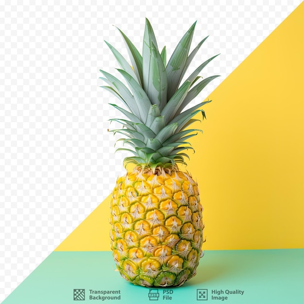 a pineapple is standing on a green and yellow background.