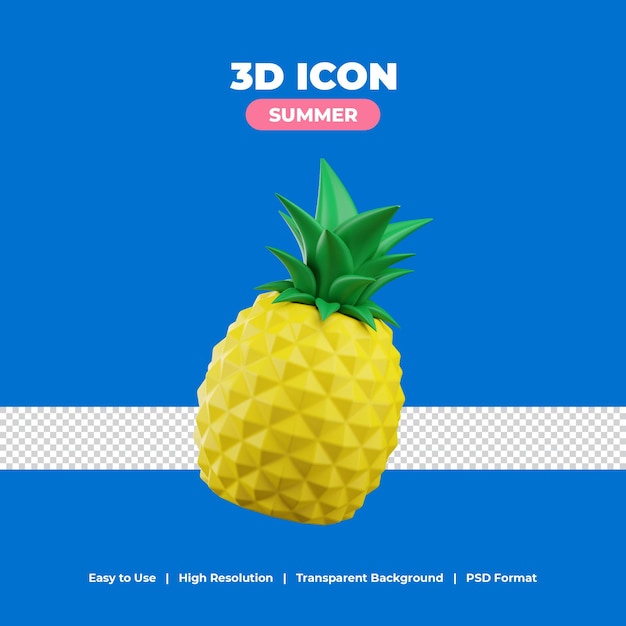 Pineapple with 3d render icon illustration