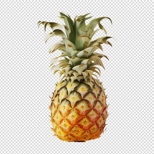 A pineapple with a yellow and red leaf on it