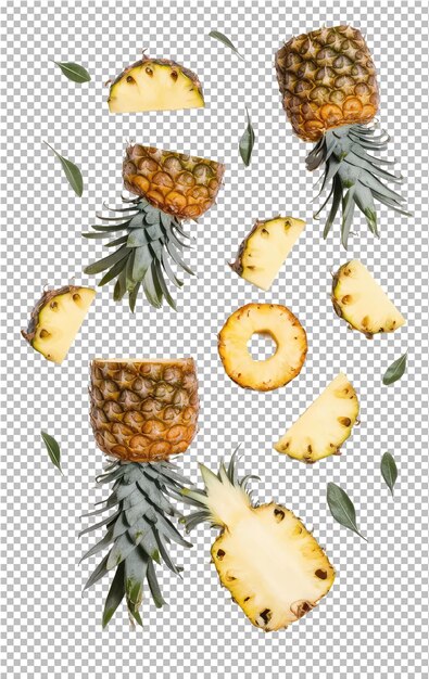 PSD pineapples and pineapples are falling on a transparent background