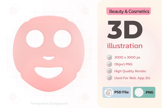 PSD pink 3d face mask illustration beauty treatment for face spa