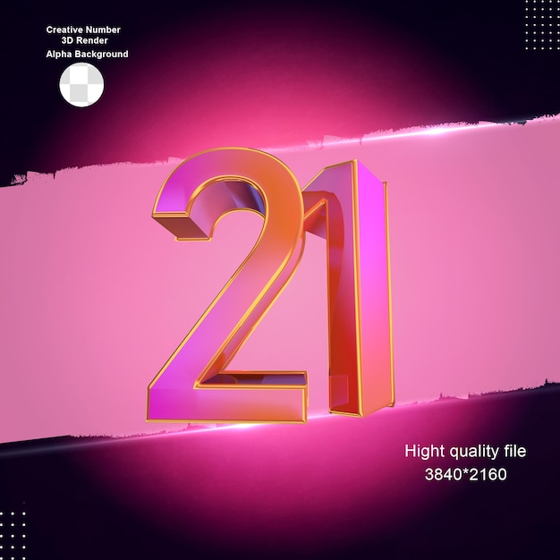 PSD pink 3d number21 for design