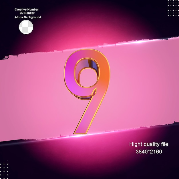 PSD pink 3d number9 for design