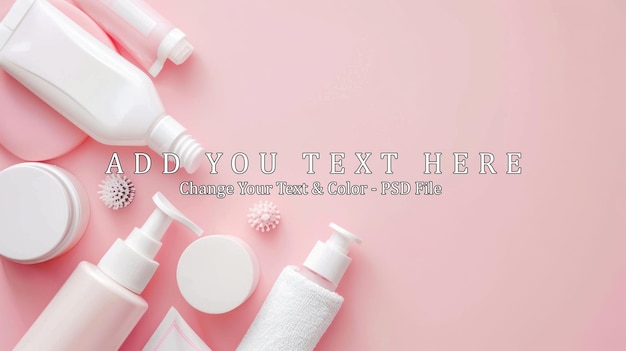 PSD pink background with beauty products