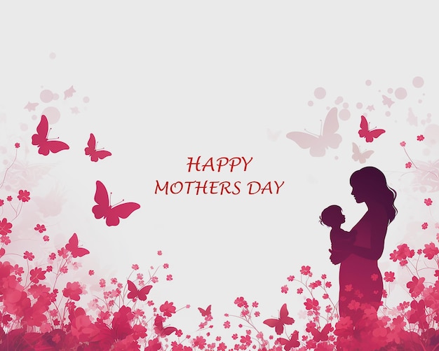 a pink background with butterflies and a woman holding a baby