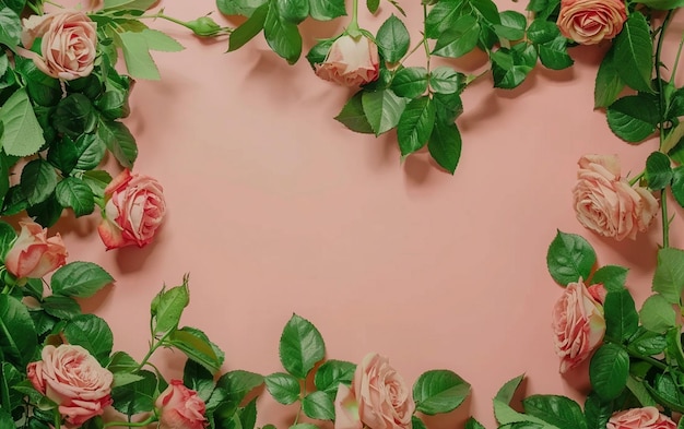 a pink background with flowers and a picture of a rose