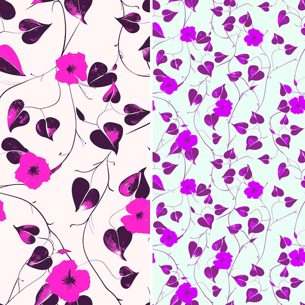 PSD a pink background with purple flowers and leaves