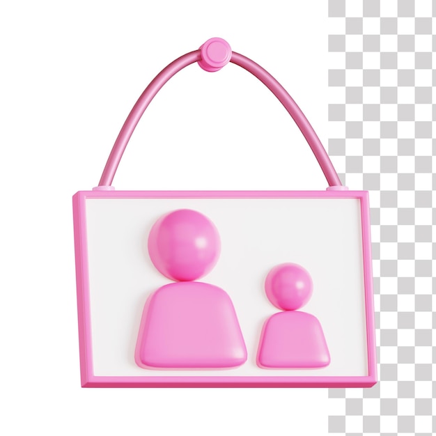 A pink bag with a pink sign that says'family'on it