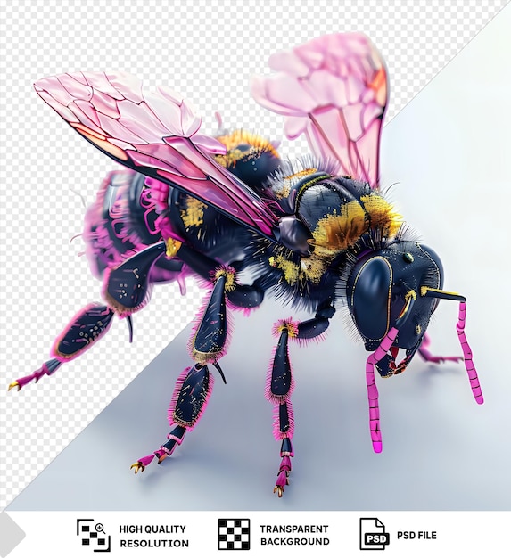 PSD pink bee 3d render transparent background