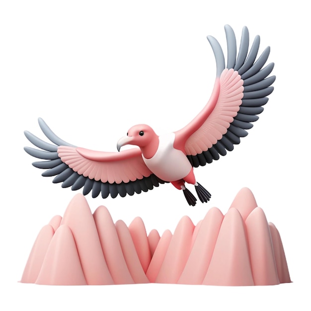 PSD a pink bird with a pink beak is flying over some mountains