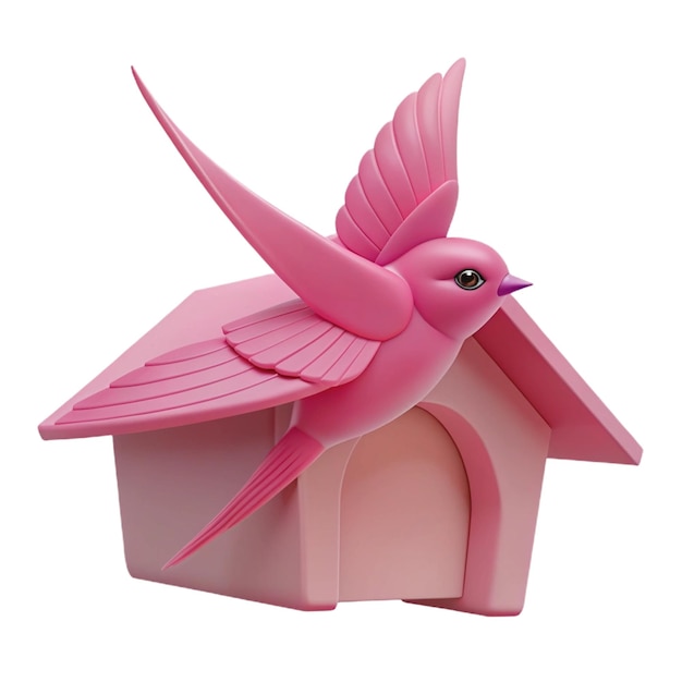 a pink birdhouse with a pink wing and a pink wing