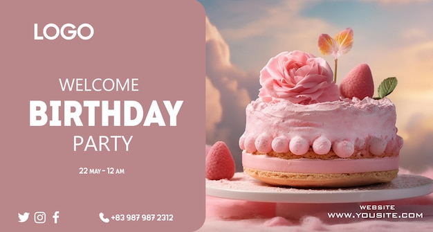 A pink birthday party banner with the words welcome to birthday party on it.