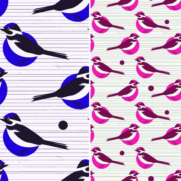 pink and blue birds in a blue and purple pattern