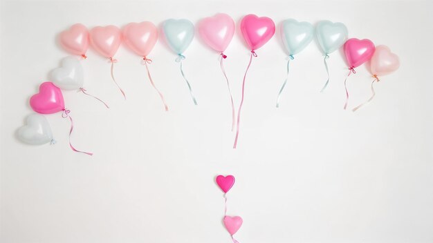 PSD pink and blue heart balloons with a heart on the wall