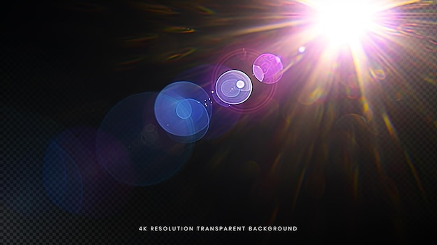 Pink and blue Lens flare with fog particles on transparent background