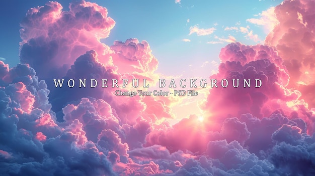 PSD pink and blue sky with fluffy clouds