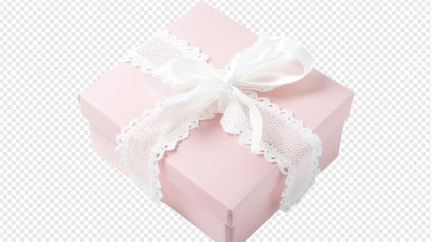 pink box with a white ribbon on it