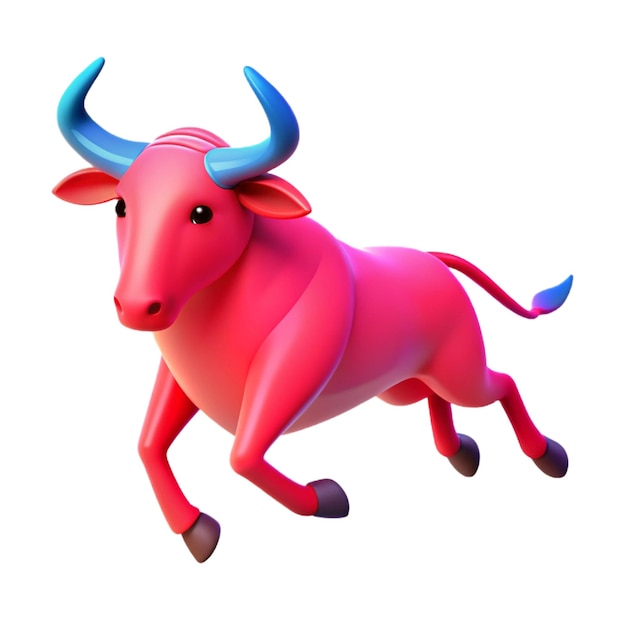 PSD a pink bull with blue horns is shown on a white background