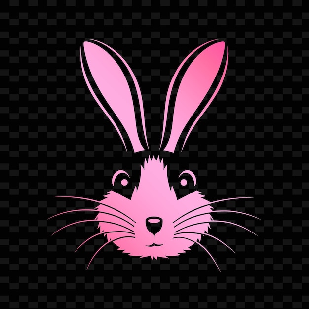 a pink bunny with pink ears and a pink bunny face on a black background