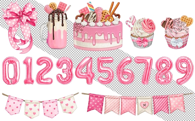 A pink cake with a cake on it and a banner with the number 3 on it.