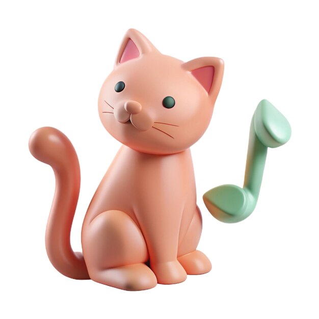 a pink cat with a green and white tail is holding a green and black instrument