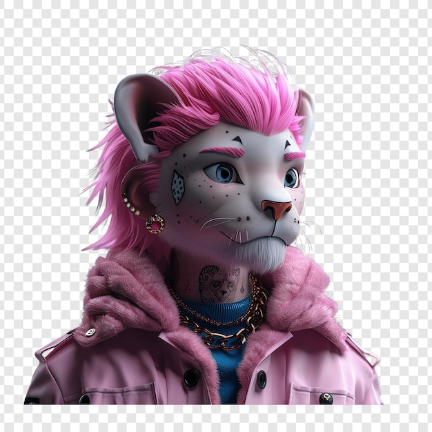 PSD a pink cat with a tag on its ear