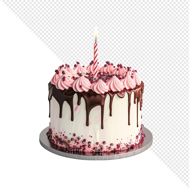 Pink and Chocolate Birthday Cake with a Candle