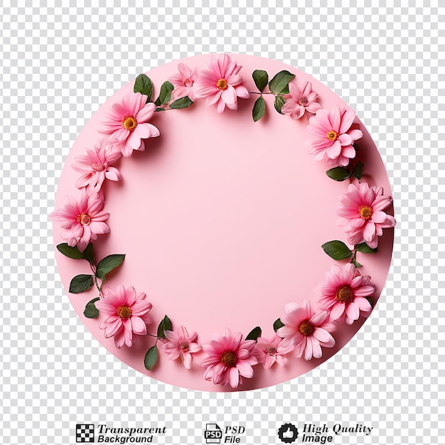 PSD pink circular flower frame isolated on transparent background