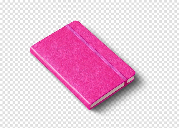 Pink closed notebook isolated on white